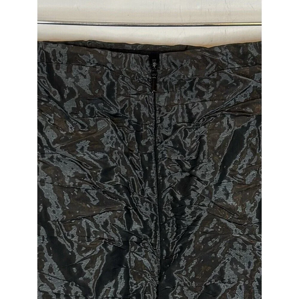 WORTH Black Taffeta Wrinkled Pencil Skirt 4 Knee Length Zip Textured Lined Metal
